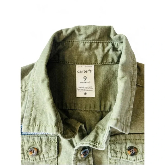 Carter's Boys Park Ranger Arm Green Long Sleeve Button Down Size 9 months - Picture 2 of 6